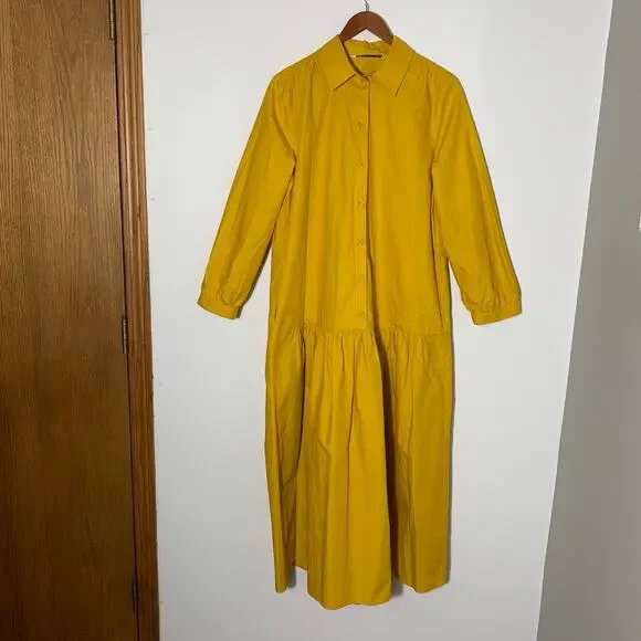 Womens Zara Poplin Maxi Dress Yellow Size S EUC! - Picture 2 of 3